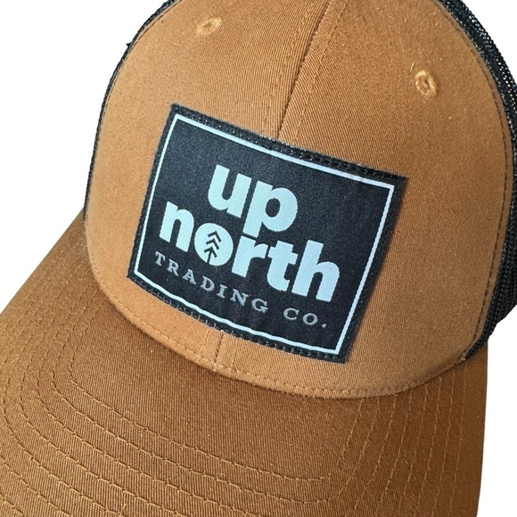 UP NORTH TRADING COMPANY Gold Tofte Text Patch Snapback Trucker Hat Cap - Picture 2 of 7